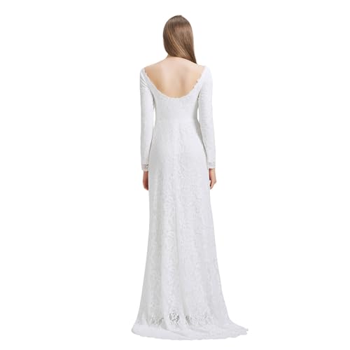 Women's Backless Lace Bridal Wedding Dresses with Long Sleeves PWD100