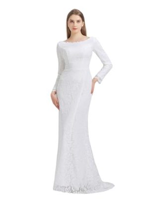 Women's Backless Lace Bridal Wedding Dresses with Long Sleeves PWD100