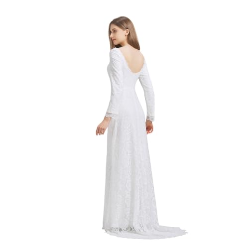 Women's Backless Lace Bridal Wedding Dresses with Long Sleeves PWD100