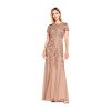 Womens Floral Beaded Godet Gown