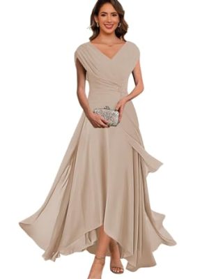 Women's V Neck Chiffon Mother of The Bride Dresses 2025 Pleated Aline Formal Evening Dress DE384