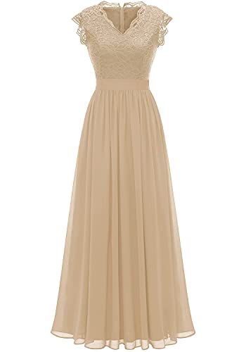 Women's V Neck Sleeveless Lace Bridesmaid Dress Wedding Party Gown