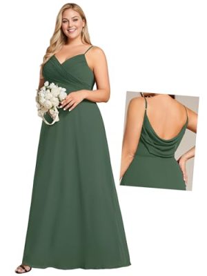 Women's Chiffon Pleated Spaghetti Straps Sleeveless A Line Plus Size Bridesmaid Dresses Formal Gown