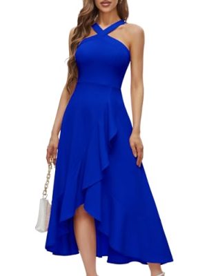 Halter Cocktail Women Dresses Prom Formal Wedding Bridesmaid Dress Ruffled Maxi Hi-Lo Evening Party 2025 Dress