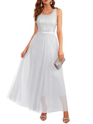 Sequin Dress for Woman Vintage A Line Wedding Formal Swing Mesh Dress Sleeveless Cocktail Maxi Gowns