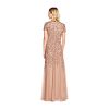 Womens Floral Beaded Godet Gown