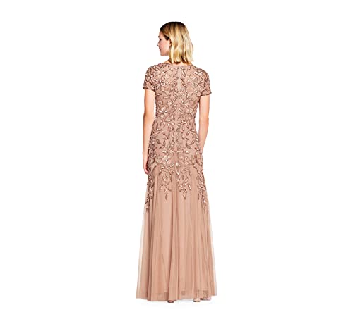 Womens Floral Beaded Godet Gown