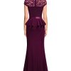 Women's Elegant Floral Lace Ruffle Split Cocktail Party Long Dress