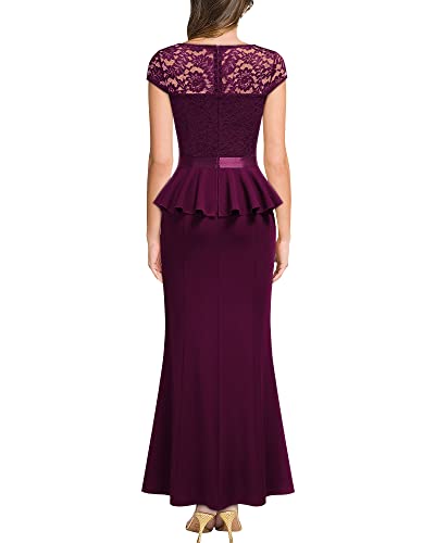 Women's Elegant Floral Lace Ruffle Split Cocktail Party Long Dress