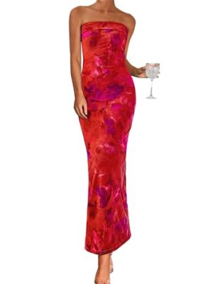 Womens Summer Printed Tube Maxi Dress Strapless Bodycon Sleeveless Night Out Long Dresses