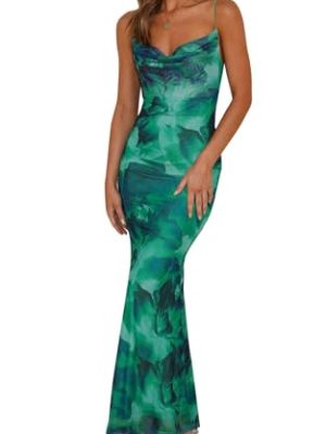 Women's 2025 Summer Floral Spaghetti Strap Maxi Dress Stretch Sexy Bodycon Dress Backless Slip Long Dresses