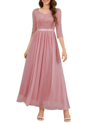 Women's Formal Dress Mother of The Bride Dress 3/4 Sleeve Wedding Guest Dress Maxi Evening Gown