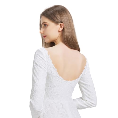 Women's Backless Lace Bridal Wedding Dresses with Long Sleeves PWD100