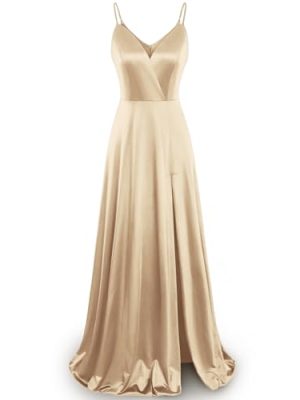 Women's Gorgeous Spaghetti Strap V Neck Stain Split Evening Party Maxi Dress