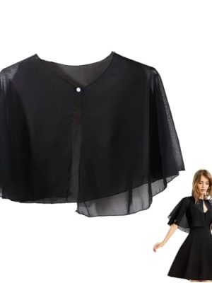Black Chiffon Capelets Shawl Capes Shrug Sheer Shawls and Wraps Polyester Elegant Soft Silky Cape Bole Mesh Scarf Flapper Cover