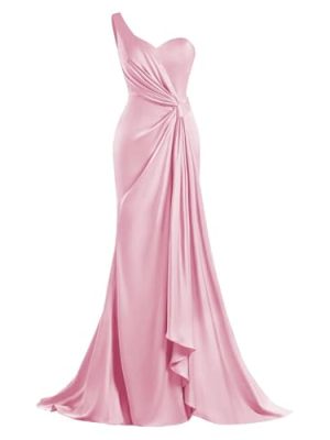 One Shoulder Bridesmaid Dresses Mermaid Satin Prom Dress 2025 Long Ruched Bodycon Evening Party Gowns with Slit