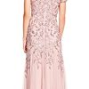 Womens Floral Beaded Godet Gown