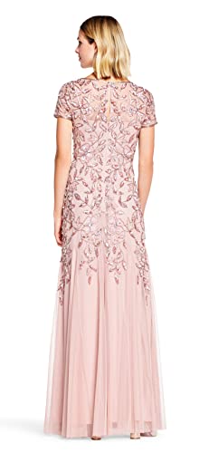 Womens Floral Beaded Godet Gown