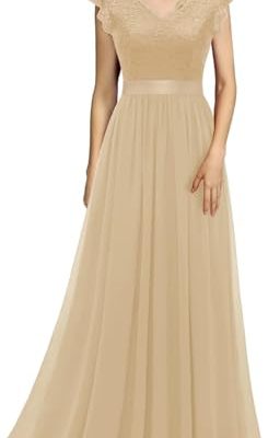 Women's V Neck Sleeveless Lace Bridesmaid Dress Wedding Party Gown