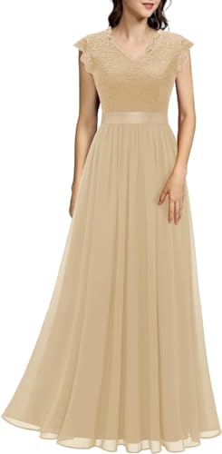Women's V Neck Sleeveless Lace Bridesmaid Dress Wedding Party Gown