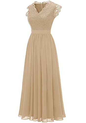 Women's V Neck Sleeveless Lace Bridesmaid Dress Wedding Party Gown