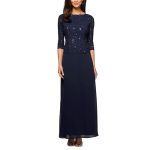 Women's 3/4 Sleeve Stretch Lace Bodice Mock One Piece Gown