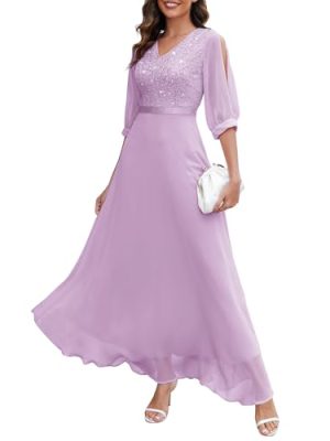 Women's Sequin Dresses Sparkly Glitter Dress Split Sleeves Formal Dresses Maxi Evening Dress