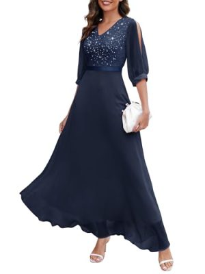Women's Sequin Dresses Sparkly Glitter Dress Split Sleeves Formal Dresses Maxi Evening Dress