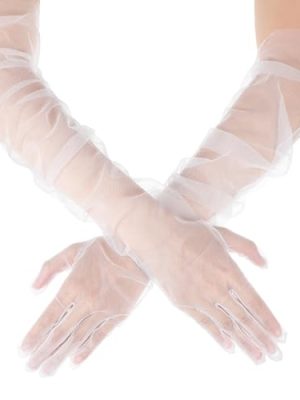 Women's Long Tulle Gloves, 26'' Wedding Bridal Gloves, Detachable Sleeves for Wedding Dresses, Sheer Party Opera Elbow Length