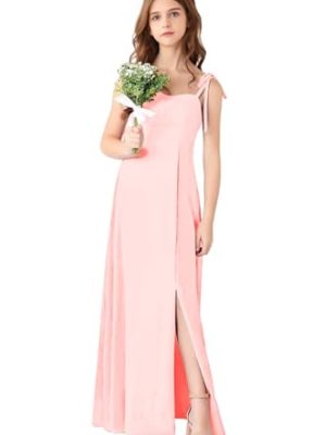 Chiffon Junior Bridesmaid Dresses for Teen Girls Spaghetti Straps Junior Formal Dress with Slit