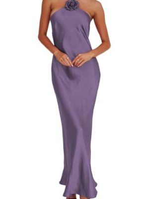 Summer Satin Halter Backless Maxi Dresses for Women 2025 Silk Sleeveless Formal Wedding Guest Long Dress