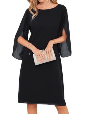 Womens Chiffon Dresses Flutter Sleeve Party Wedding Cocktail Dress Size 8-20