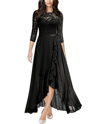 Women's Elegant Floral Lace Ruffle Bridesmaid Maxi Dress