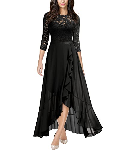 Women's Elegant Floral Lace Ruffle Bridesmaid Maxi Dress
