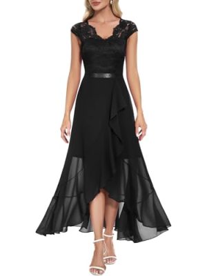 Women's V-Neck Dress for Women Wedding Guest Hi-Lo Floral Lace Prom Cocktail Party Formal Bridesmaid Dress