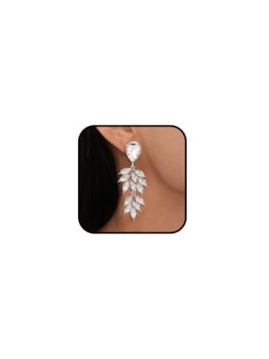 Wedding Clip on Earrings Sliver Bridal Earrings for Women Sliver Rhinestone Dangle Earrings for Wedding Bridesmaids Party Prom