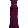 Women's Elegant Floral Lace Ruffle Split Cocktail Party Long Dress