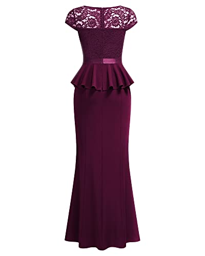 Women's Elegant Floral Lace Ruffle Split Cocktail Party Long Dress