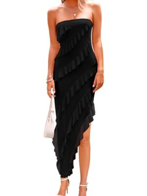 Summer Wedding Guest Dresses for Women 2025 Strapless Tube Ruffle Elegant Dinner Cocktail Long Dress