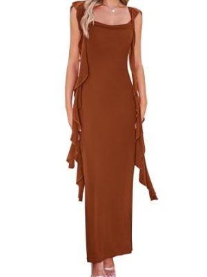 Women's 2025 Summer Wedding Guest Dress Sleeveless Ruffle Formal Cocktail Party Maxi Bodycon Dresses