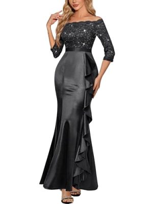Women's Sexy Off Shoulder Floral Lace Formal Wedding Party Maxi Dress