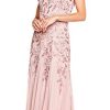 Womens Floral Beaded Godet Gown