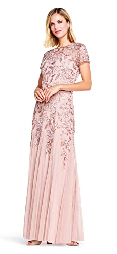 Womens Floral Beaded Godet Gown