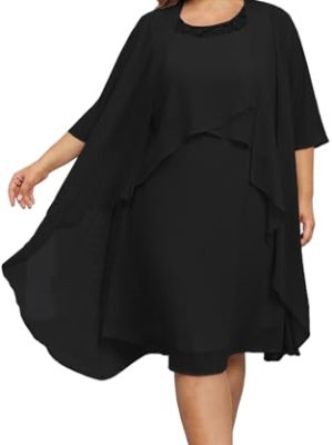 Womens Plus Size Dress with Jacket 2 Piece Wedding Guest Dresses Flowy Mother of The Bride Dress