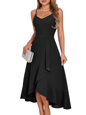 Women's Cocktail Party Dress, Formal Wedding Guest High Low Dress, Fit Flare Holiday Prom Dress