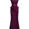 Women's Elegant Floral Lace Ruffle Split Cocktail Party Long Dress