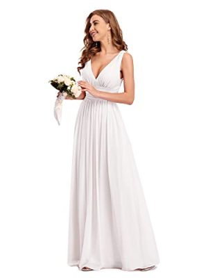 Womens Bridesmaid Dress V-Neck Sleeveless A Line Chiffon Floor Length Formal Dress 09016