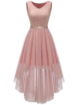 Homecoming Cocktail Formal Dresses 2025 Wedding Guest Party Prom Sleeveless Lace High Low Dress