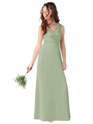 Satin Junior Bridesmaid Dress for Wedding Kids V-Neck A-Line Flower Girl Dresses Long Princess Pageant Prom Gowns