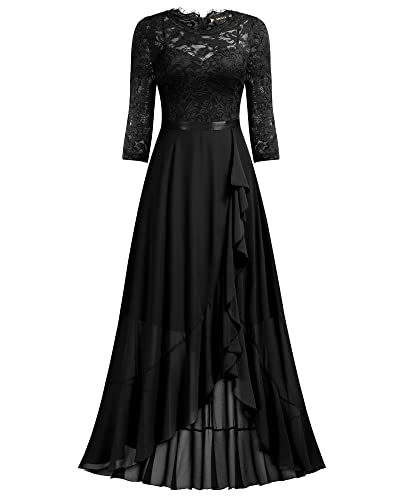 Women's Elegant Floral Lace Ruffle Bridesmaid Maxi Dress